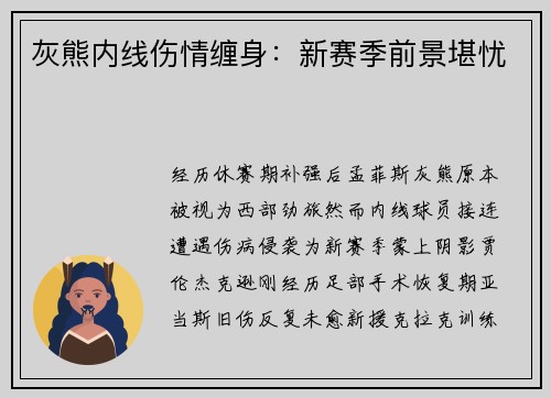 灰熊内线伤情缠身：新赛季前景堪忧